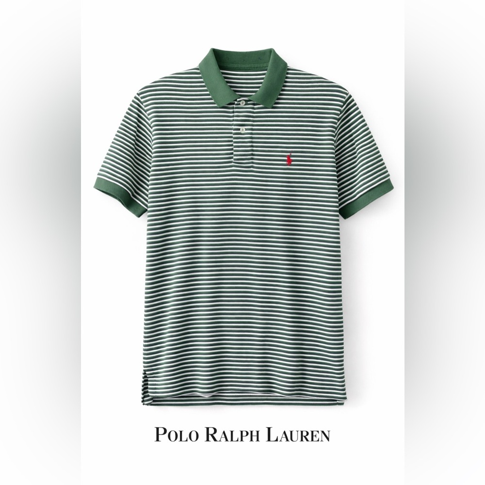 Polo Ralph Lauren Classic Green, Blue and White Striped short sleeve Polo Shirt